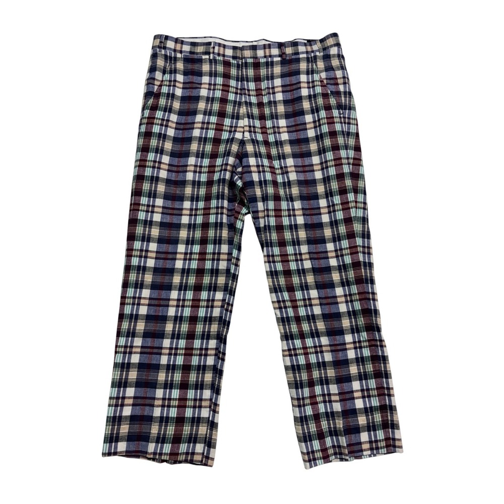 vtg Brooks Brothers 36x28 Multi Color Plaid Madras Linen Pants Trousers USA Mens